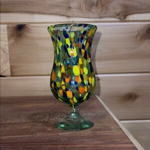 Vintage handblown Mexican Carnival Glass Goblet